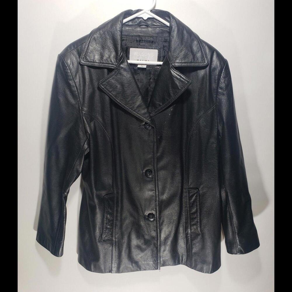 Womens‎ Wilsons Leather Maxima Black 3 Button Front Leather Jacket Size Large L